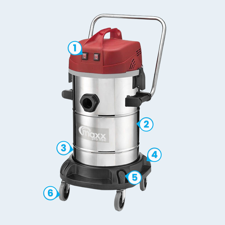 Maxx Pro Vac Dual Motor Stainless Steel 2400W 14.5 Gallon Commercial Wet/Dry Vacuum