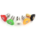 Pro-Grade 5 piece 1/4-inch quick-connect pressure washer nozzle kit, red, green, white, yellow and black spray tips fanned in an arc