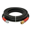 30 ft single-braided pressure washer hose, 3200 PSI, showing both fittings — quick-connect plug and threaded male coupling