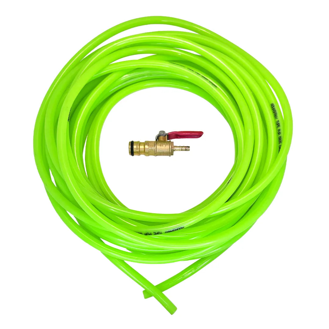 Coiled Water Fed Pole replacement hose with the brass Cut off valve.