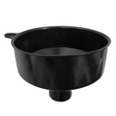 Angled side view of a black Mixed Bed Resin Funnel with the side tab extending to the left.