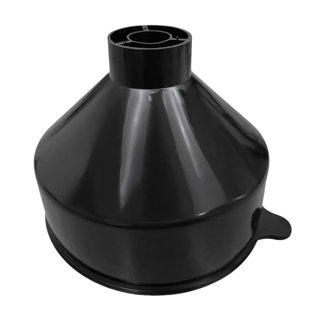 Upside-down black Mixed Bed Resin Funnel showing the exterior and top spout.