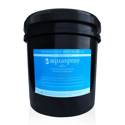 Back shot showing the label of the 10 liter Aquaspray Mixed Bed Resin.