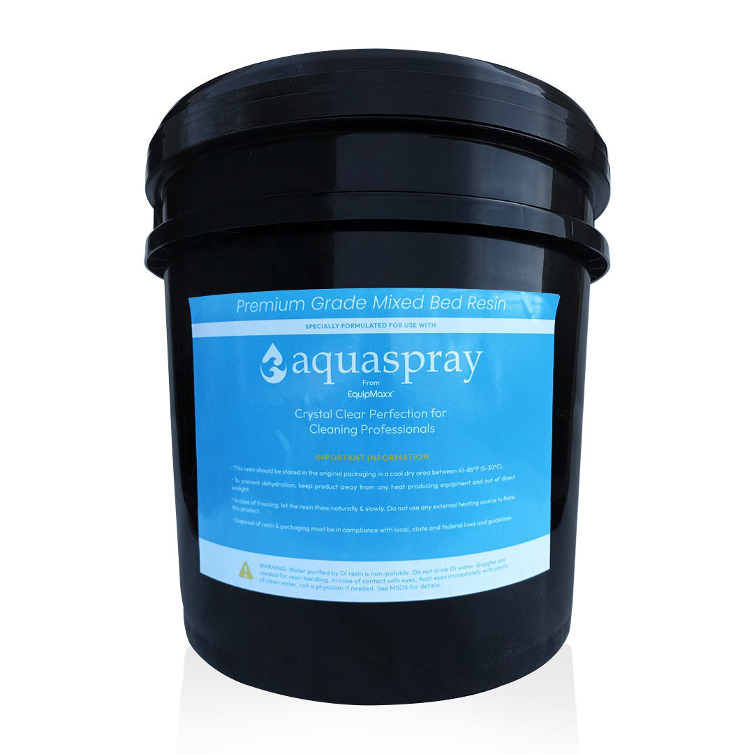 Back shot showing the label of the Aquaspray 15 liter Mixed Bed Resin.