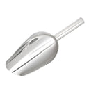 Top view of the back of a stainless steel resin scoop.