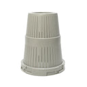 Upright profile view of a grey top Distributor Basket with vertical slots designed for use with a riser tube.