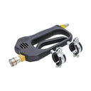 Black trigger handle for the 35ft softwash conversion kit featuring side-mounted metal pole clamps and brass fittings.