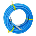 Coiled 35ft blue high-pressure hose with metal connector fittings.