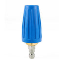 High pressure turbo nozzle 4000 PSI 4.0 GPM hot and cold water, standing upright with the spray tip up and quick-connect plug below