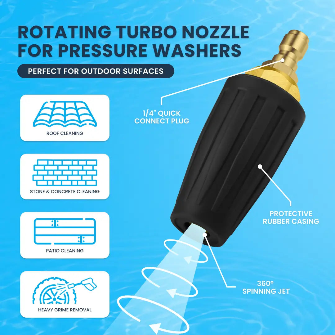 Gallery image 2 for Rotating Turbo Nozzle for Pressure Washers – 1/4" Quick Connect, Ceramic Head, Circular High-Pressure Spray