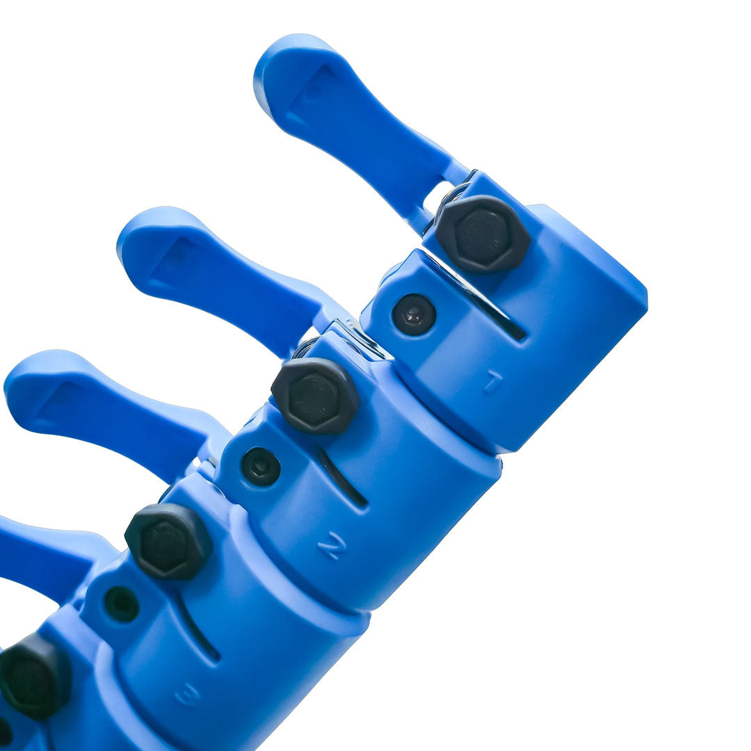 Anti-rotation clamp mechanism with ergonomic levers for firm grip and adjustable positioning.