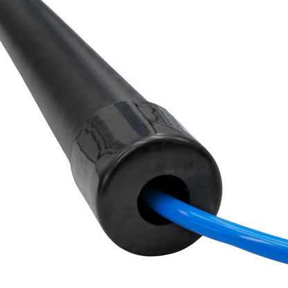 Close-up of the venom water-fed pole with a removable end cap with a hose threaded through.
