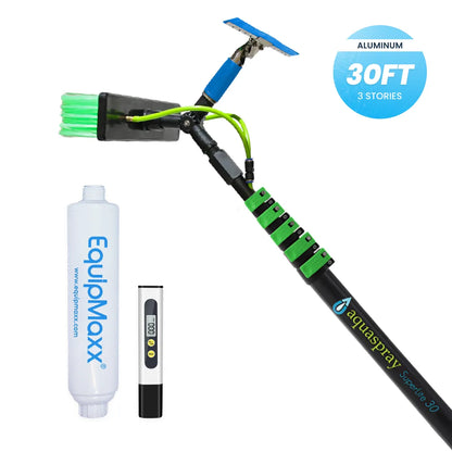 Aquaspray Telescopic Pole Kit with Double Gooseneck, Squeegee, Inline Water Filter, and TDS Meter
