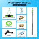 Included parts of an aluminum water fed pole with inline water filter and tds meter: brush, hose, gooseneck, and valves.