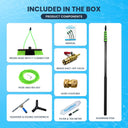Included parts of an aluminum water fed pole squeegee with inline water filter and tds meter: brush, hose, and squeegee.