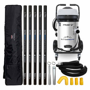 20 Gallon Cyclone II 3600W  Stainless Steel  Gutter Vacuum with 20 Foot Carbon Tapered Poles and Bag