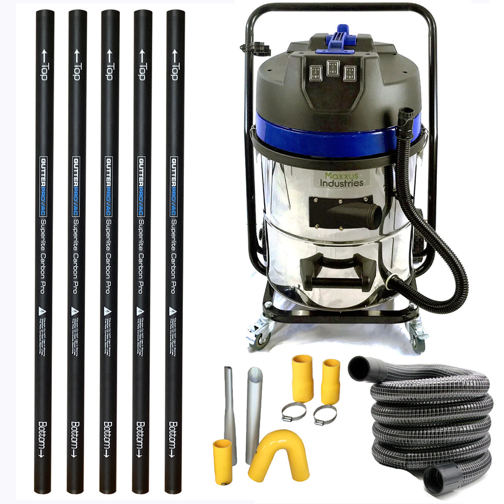 16 Gallon Classic Gutter Vacuum with 20 foot (2 story) reach carbon gutter poles with 2 inch 50 foot hose kit