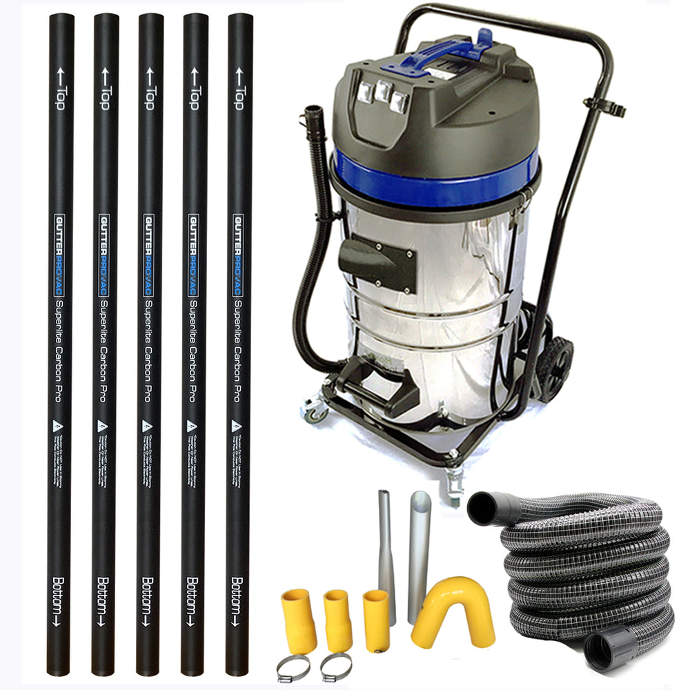 20 Gallon Classic Gutter Vacuum with 20 foot (2 story) reach carbon gutter poles with 2 inch 50 foot hose kit