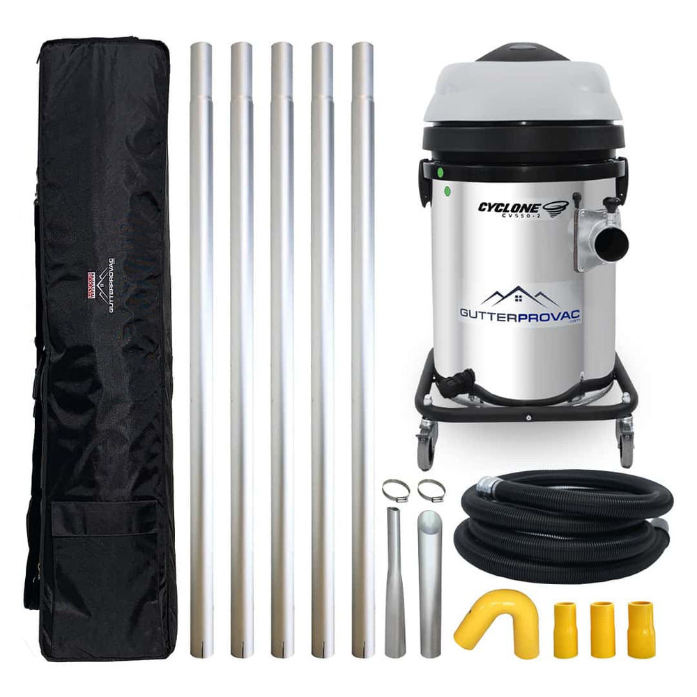 13 Gallon Cyclone 2400W Stainless Steel Domestic Gutter Vacuum with 20 Foot Aluminum Poles and Bag