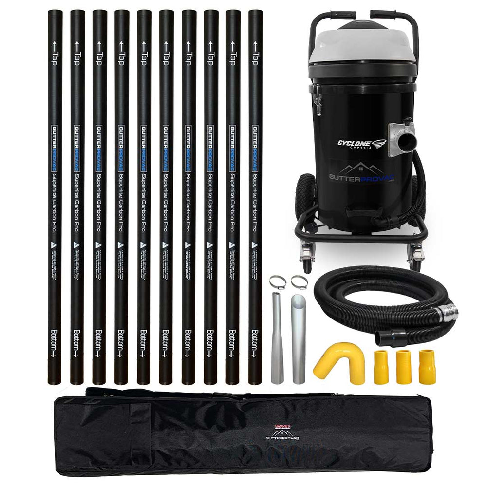 20 Gallon Cyclone II Gutter Vacuum 3600W (Polypropylene) with 40 Foot Carbon Tapered Poles and Bag