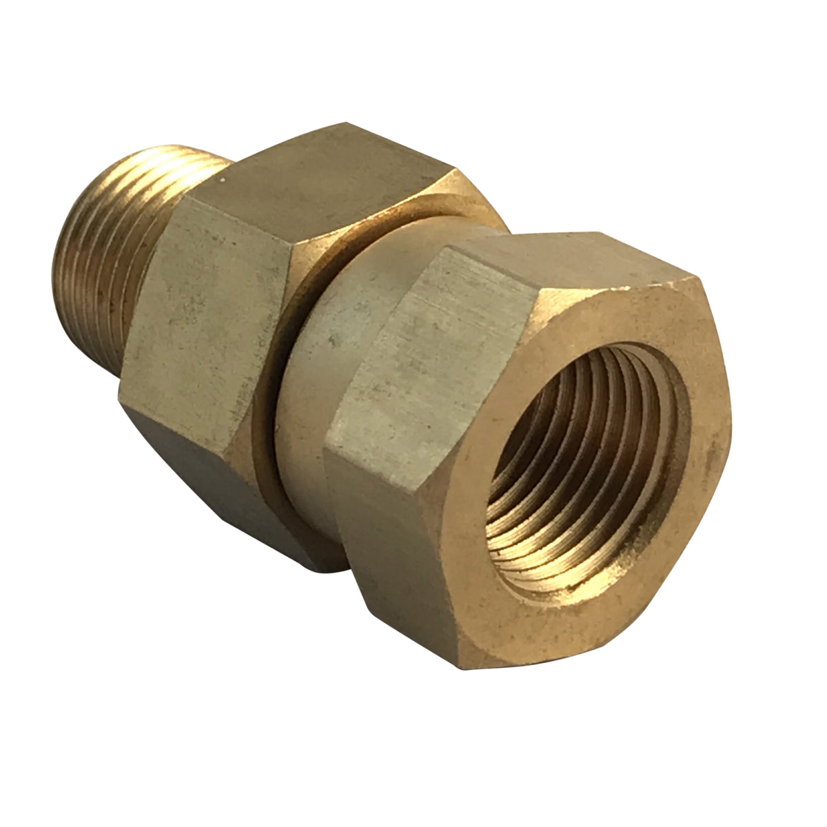 Gallery image 1 for Brass Swivel Coupling, 3/8 inch male NPT to 3/8 female NPT thread for pressure washer hoses