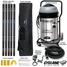 Load image into Gallery viewer, Cyclone Triple 3600 Gutter Vacuum (20gal), 20 Foot Carbon Gutter Poles, Bag &amp; Camera Kit