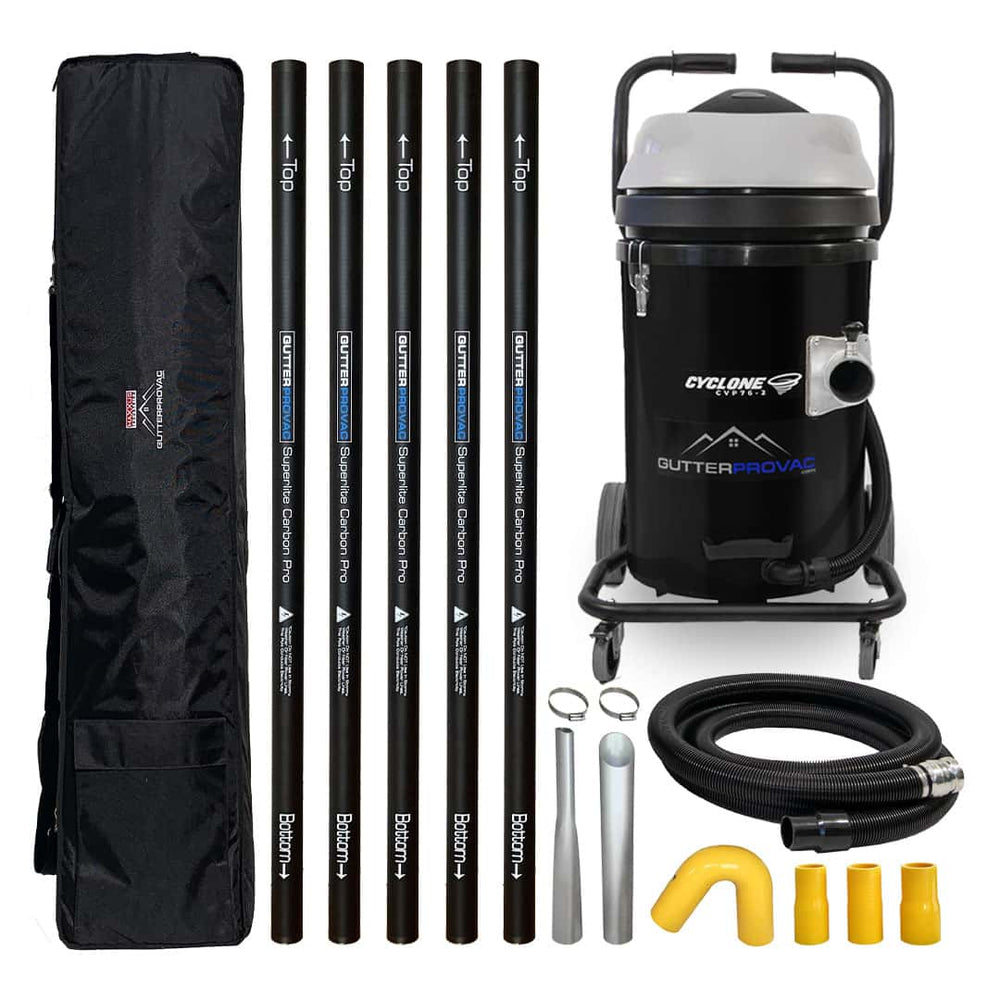 20 Gallon Cyclone 2400W Polypropylene Domestic Gutter Vacuum with 20 Foot Carbon Tapered Poles and Bag