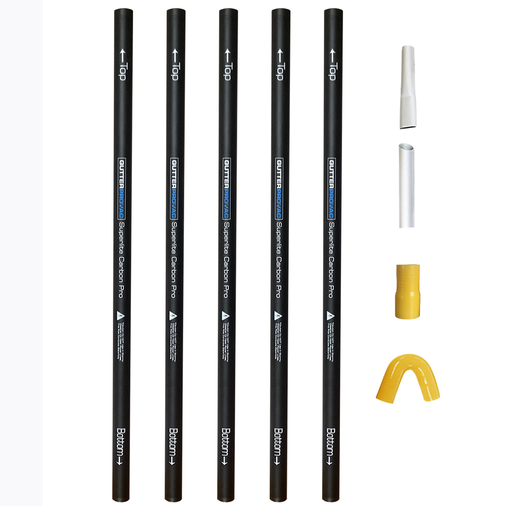 20 foot (2 story) reach carbon push fit gutter cleaning poles - (11oz each x 5 pcs) with accessories