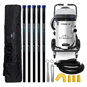 20 Gallon Cyclone II 3600W  Stainless Steel  Gutter Vacuum with 20 Foot Carbon Fiber Clamping  Poles and Bag