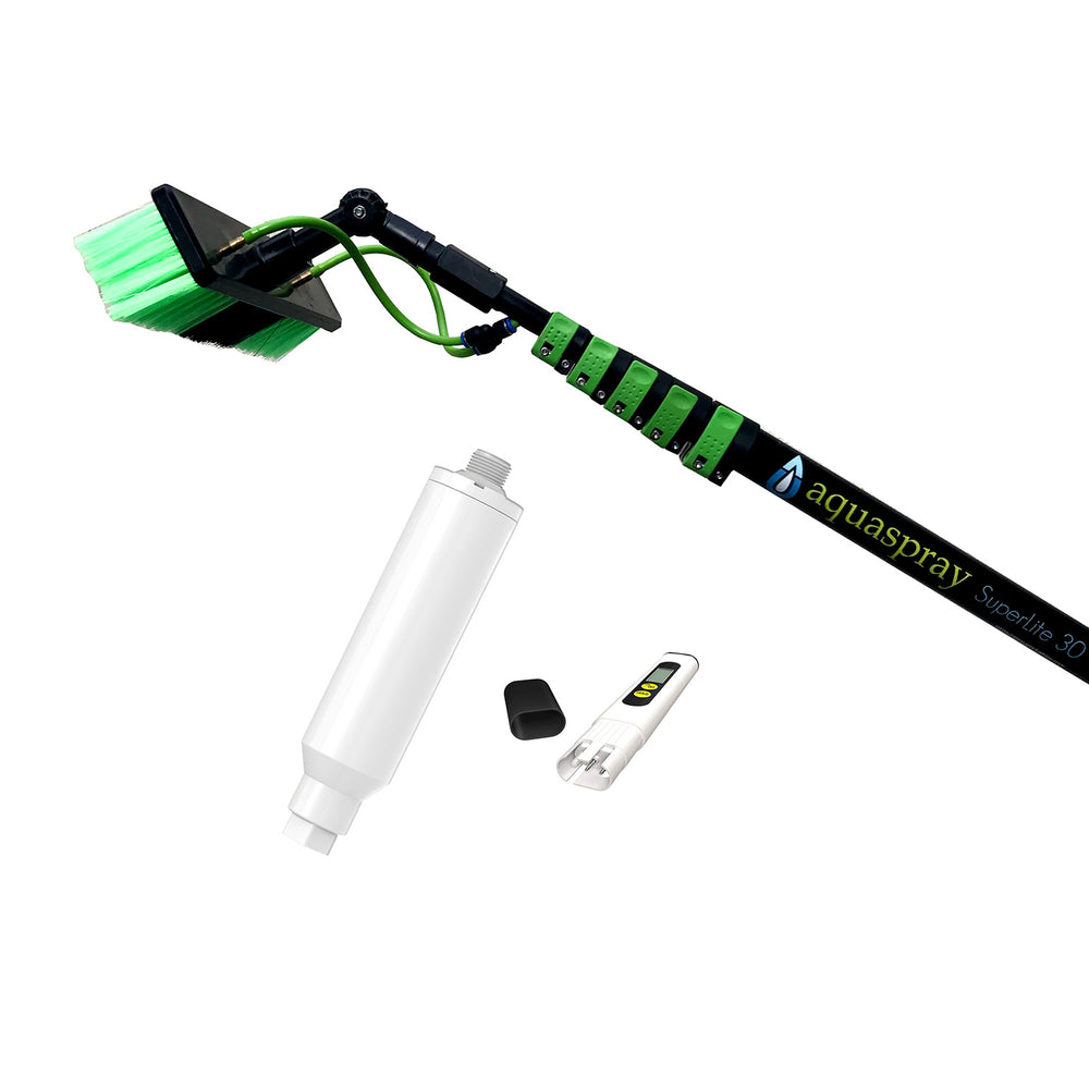 Water Fed Pole (30 Foot Reach) with Inline Filter and TDS Meter - Solar Panel Brush