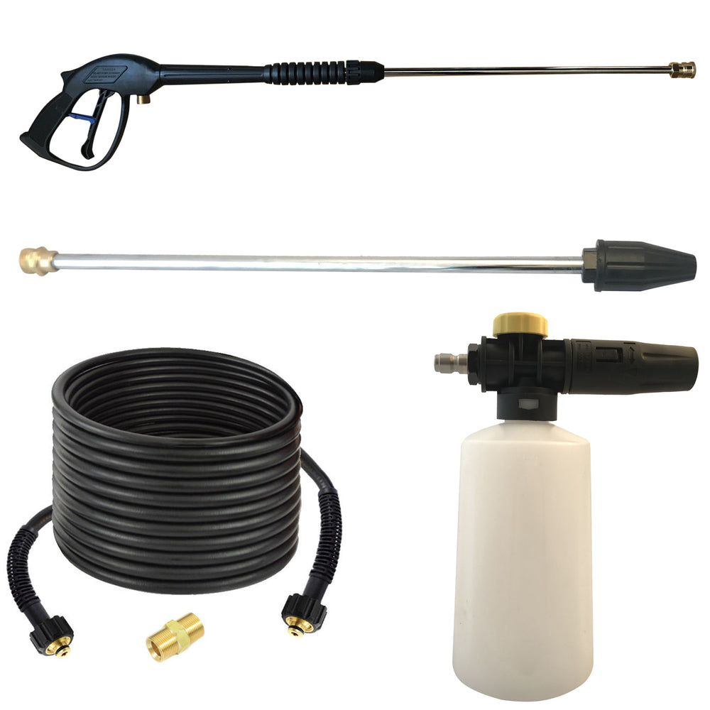 Pressure Washer Kit for Domestic Machines with 25 Foot 3000 PSI Hose, Trigger Gun, Extension Lance and Snow Foam Bottle