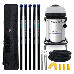 13 Gallon Cyclone 2400W Stainless Steel Domestic Gutter Vacuum with 20 Foot Carbon Fiber Clamping  Poles and Bag