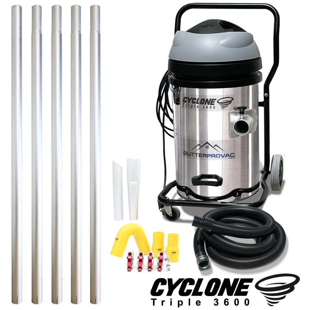 Cyclone Triple 3600W Gutter Cleaning Vacuum with 20 Foot Aluminum Gutter Poles