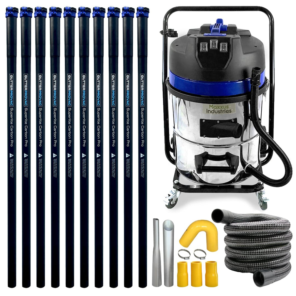 16 Gallon Classic Cyclone Gutter Vacuum Kit, 40 Foot (3 Story) Carbon Clamping Poles and 25 Foot Hose
