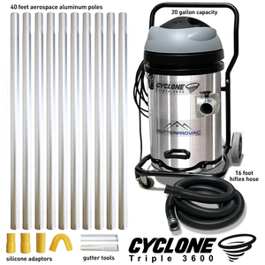 Cyclone Triple 3600 Gutter Vacuum (20gal) and 40 Foot Aluminum Gutter Cleaning Poles