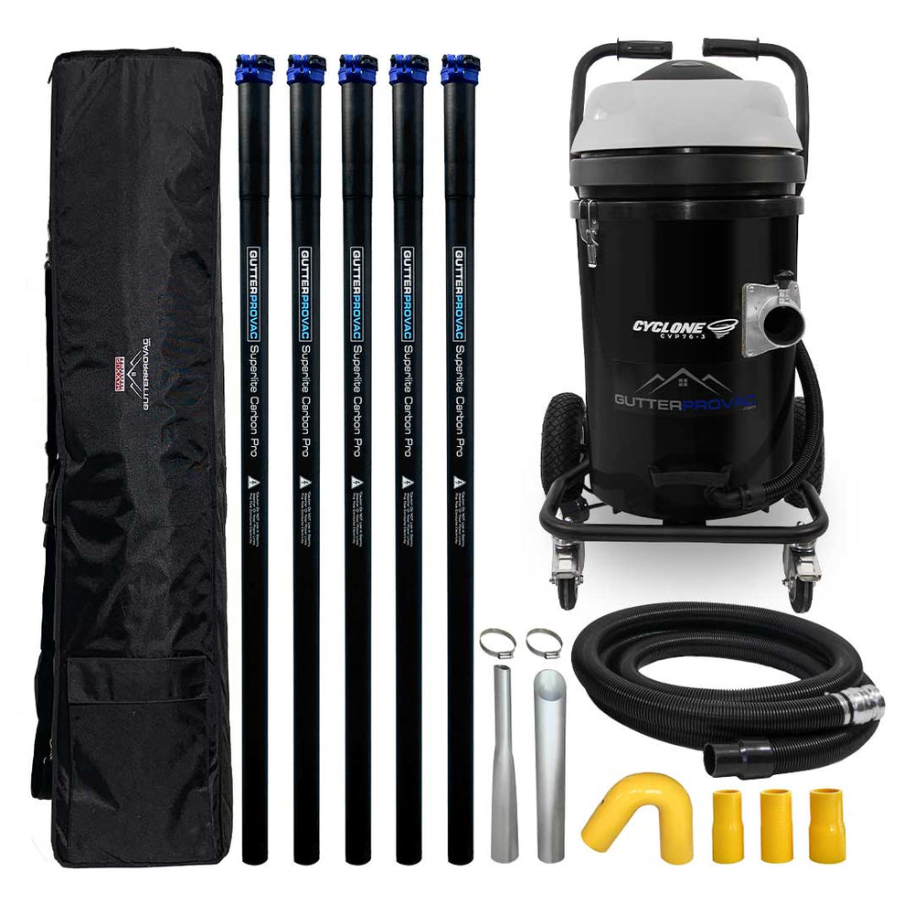 20 Gallon Cyclone II 3600W Polypropylene Gutter Vacuum with 20 Foot Carbon Fiber Clamping Poles and Bag