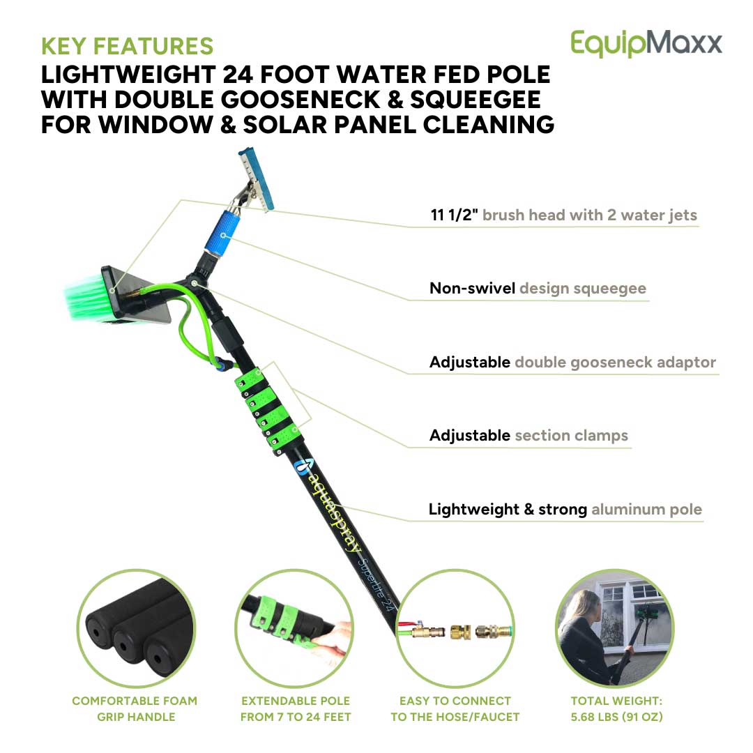 AquaSpray Superlite, 24 Foot Reach w/ Brush, Squeegee and Hose Pipe adapter hook up.